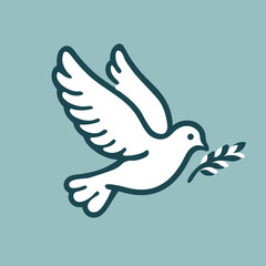 Obraz premium Dove bird with olive branch. Symbol of peace and harmony. Flat vector illustration