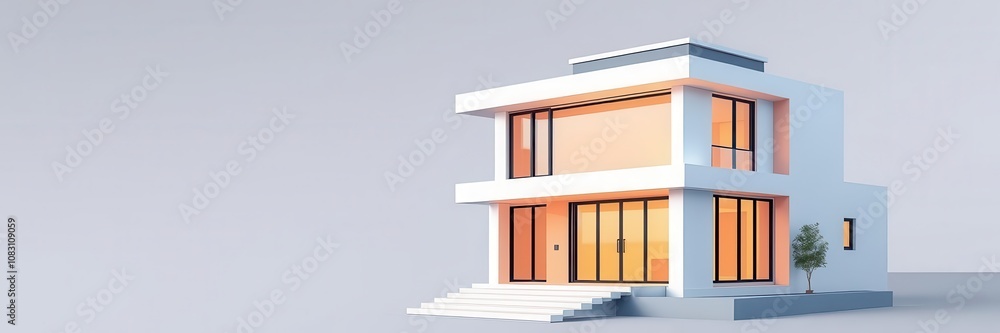 Aufkleber abstract rendering of a modern house with clean lines and sleek design, featuring large windows and 