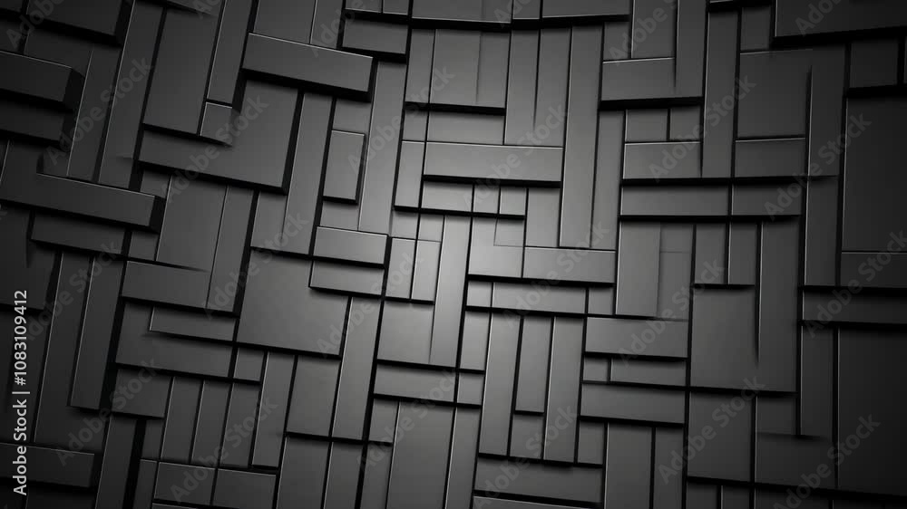 Poster a black and white abstract pattern of rectangular shapes, resembling a complex geometric maze