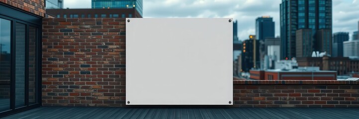 An outdoor poster mockup displayed on a brick wall in a city setting, poster, mockup