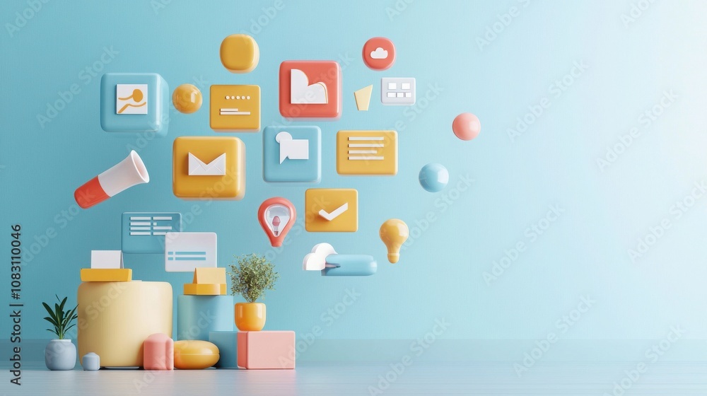 Poster interactive learning elements modern classroom graphic design bright environment eye-level view educ