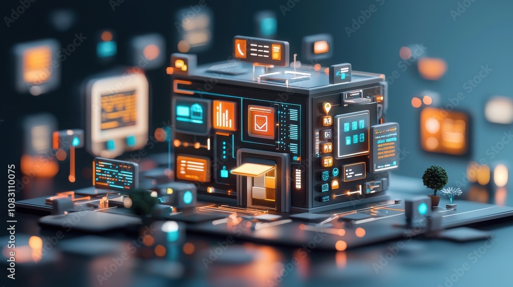 Poster digital learning hub virtual space 3d model interactive environment vibrant design educational conce