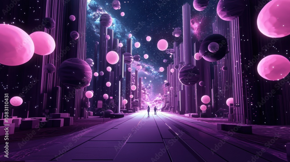 Poster exploring cosmic learning virtual universe digital art space environment immersive experience online