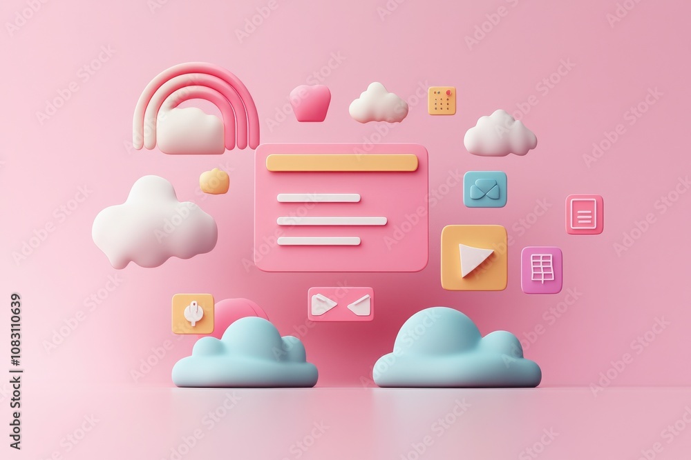 Poster digital learning platform design creative studio ui elements bright environment 3d viewpoint engagin