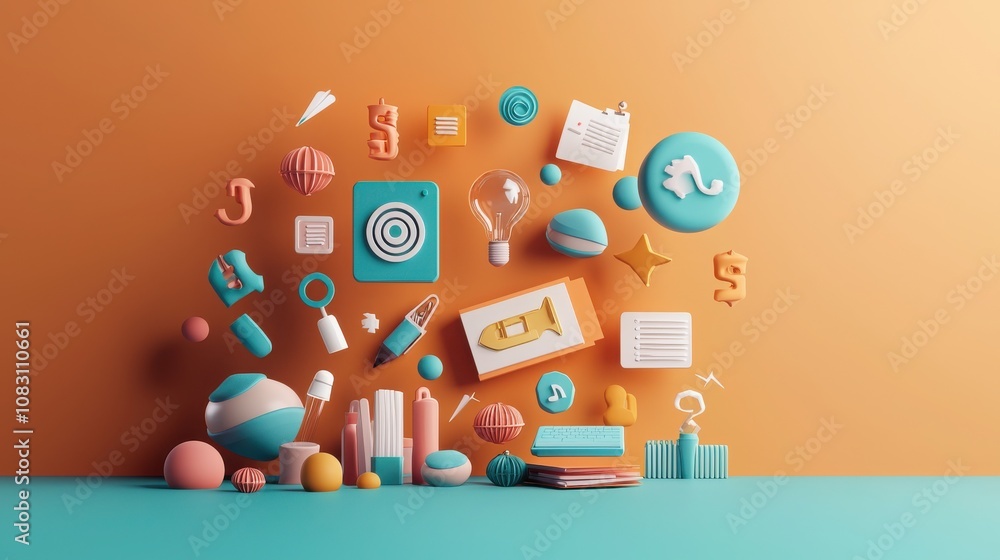 Aufkleber creative educational objects studio setting graphic design bright and engaging environment close-up 