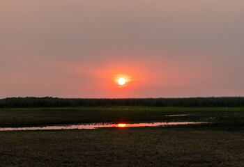 A beautiful sunset over the Liuwa Plain National Park, Zambia