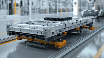 Unfinished Electric Vehicle Chassis on Automated Assembly Line