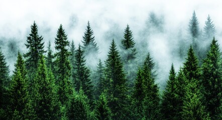 Fototapeta premium Enchanted misty forest a serene retreat among tall pines and whispering winds