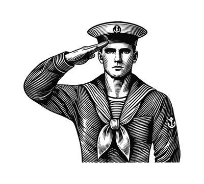 saluting sailor black and white engraving clip art preview