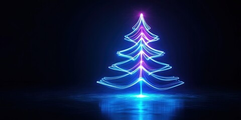 blue neon christmas tree isolated on black