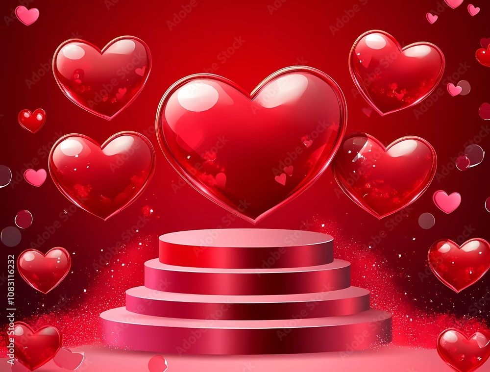 Fototapete vector background with a podium and heart shape for valentine's day, a mockup design template for pr
