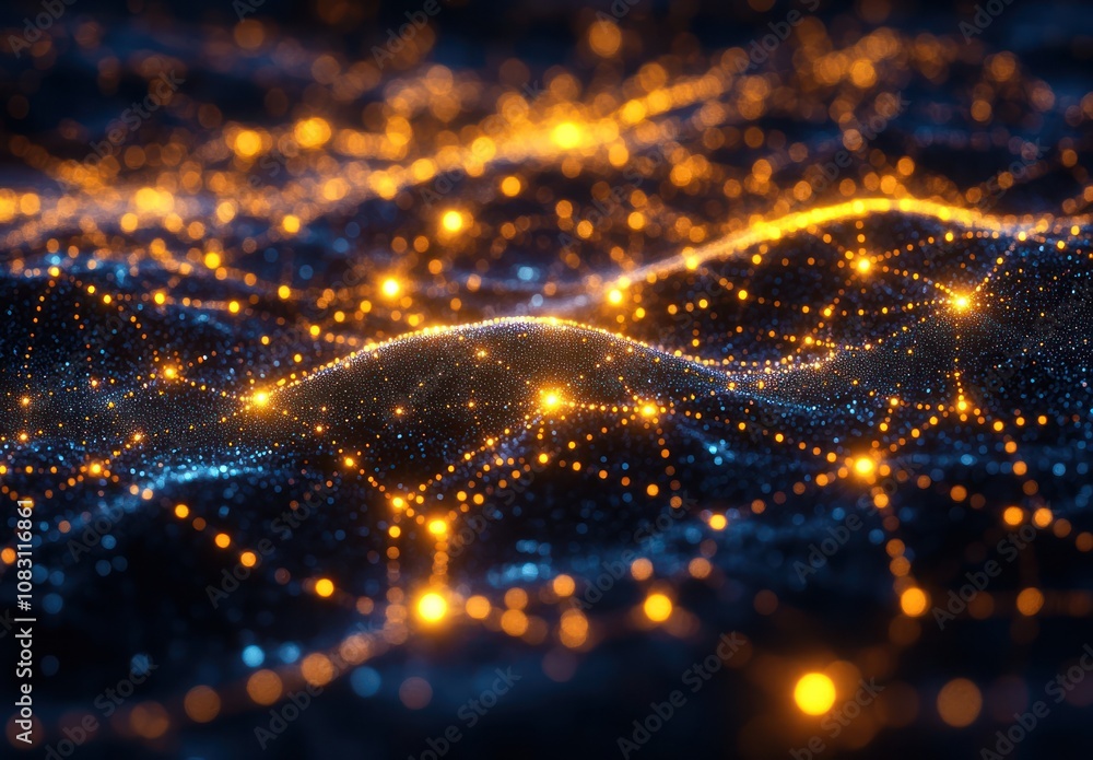 Poster here's a suggested and keywords for your stock photo.. glowing particle wave.