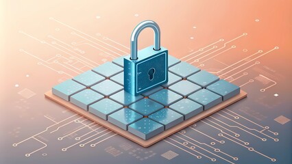 A padlock rests on a cube, representing the importance of cybersecurity and data privacy in a tech-driven world