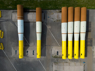 Steel monopile foundations to construct an offshore windpark in the North Sea, The Netherlands