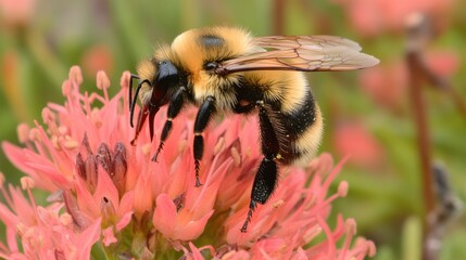 Close-up of a bumblebee on vibrant pink flowers