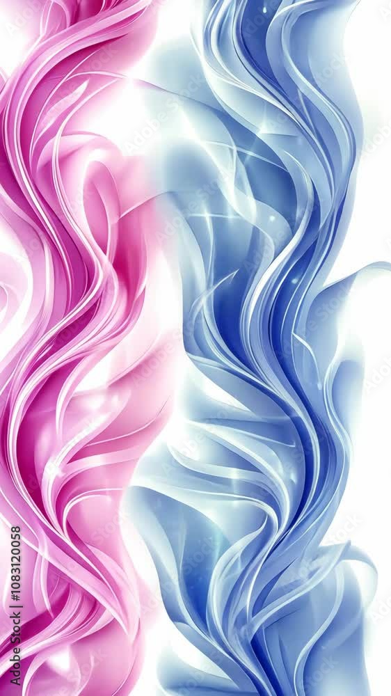 Poster pink and blue abstract waves flow against a white background, creating a vibrant and dynamic image