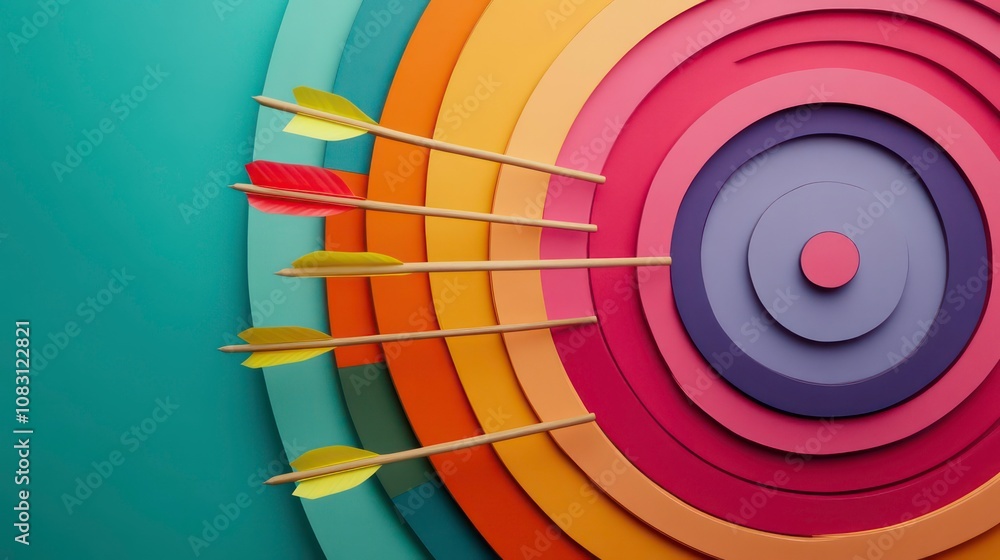 Poster colored target board with arrows archery target background