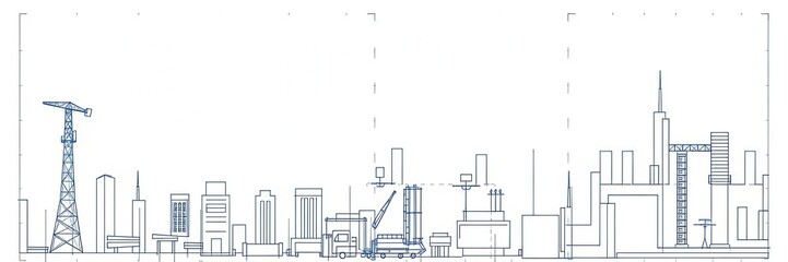 Architectural blueprint sketch mockup of a modern office building, structure, design