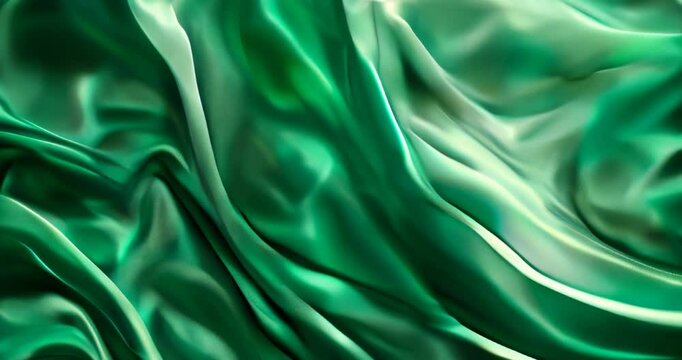 Smooth flowing green satin fabric texture, perfect for elegant video background or slow motion visual effects