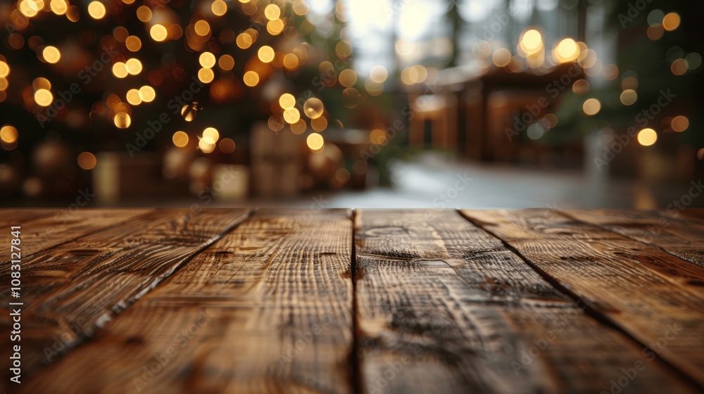 Poster christmas background with empty wooden table for product display