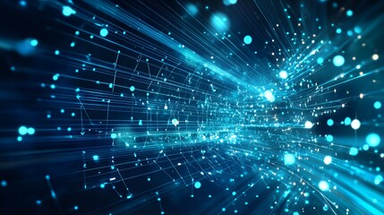 Fototapeta premium Abstract digital background with glowing blue lines and particles.