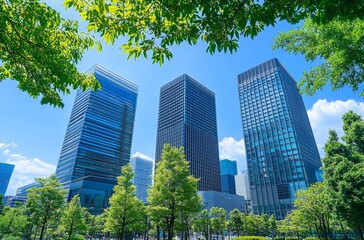 Obraz premium Tokyo Cityscape with Modern Skyscrapers and Lush Greenery