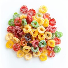 A colorful assortment of sweet, sugary, ring-shaped candies.