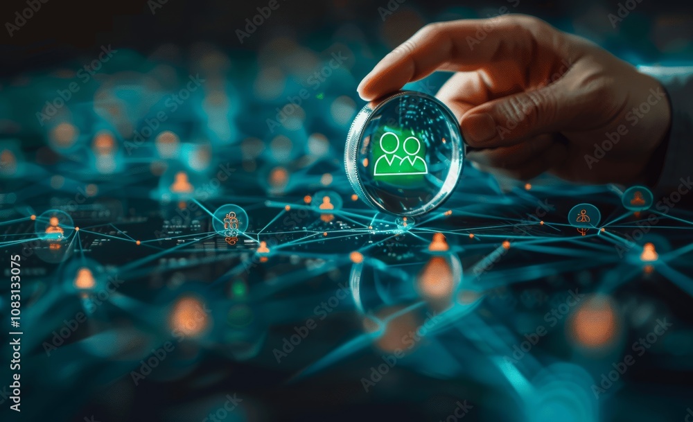 Poster magnifying glass highlighting human resources connections for crm and hr development