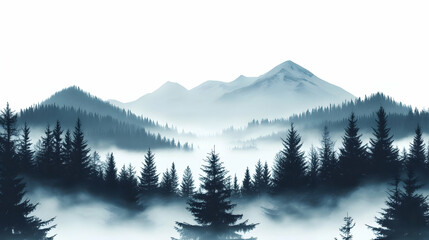 Obraz premium Misty Mountains and Evergreen Forest Digital Painting