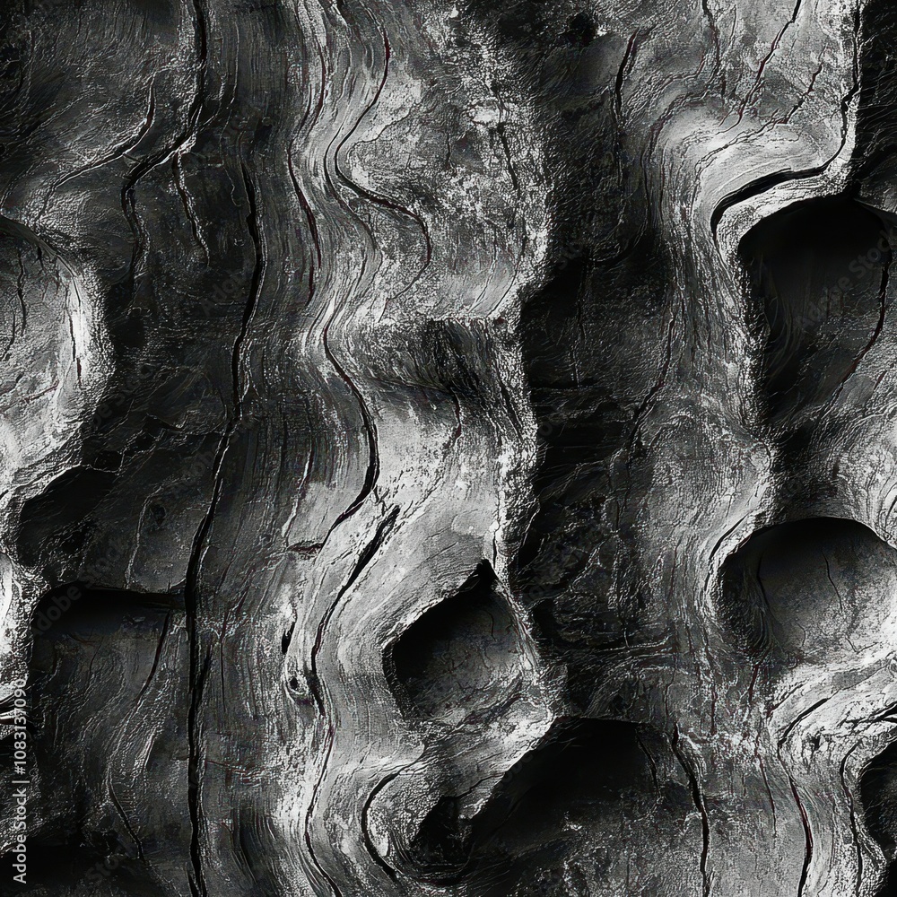 Poster detailed close-up of rough natural bark texture featuring deep grooves and unique patterns from a tr