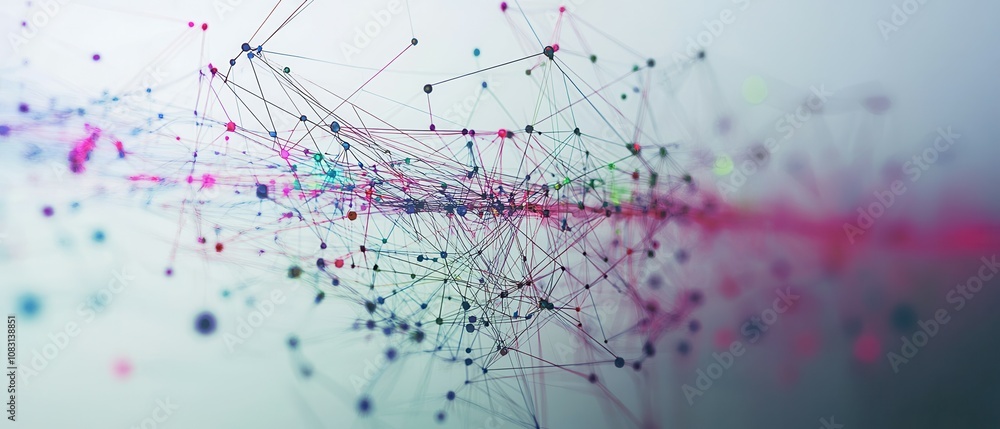 Poster abstract visualization of logistics network with connections between major cities overlaid on a map 