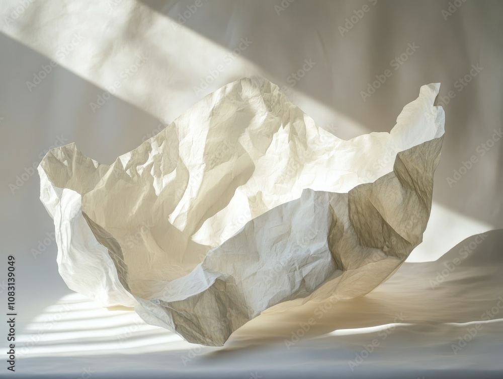 Poster textured crinkled paper with soft shadowing on plain background for artistic and creative illustrati