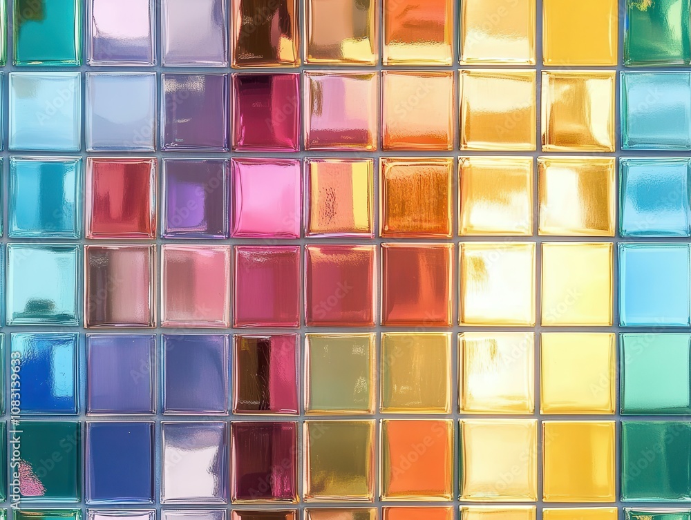 Poster reflective glass tiles with subtle color variations creating a vibrant mosaic effect for modern inte