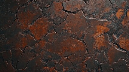 Dark, Textured Surface with Cracks and Rust Accents Suitable for Backgrounds in Various Creative Projects and Design Applications