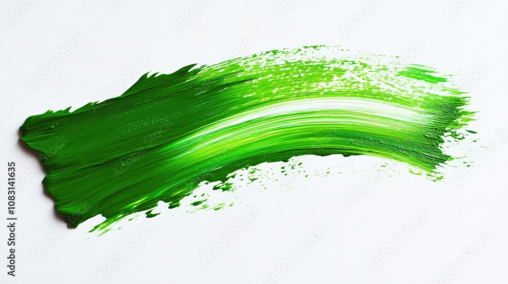 Poster vibrant green brushstroke on white surface capturing artistic expression and texture for creative pr