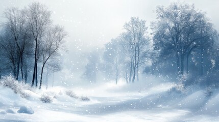 Fototapeta premium A snowy landscape with trees and a path