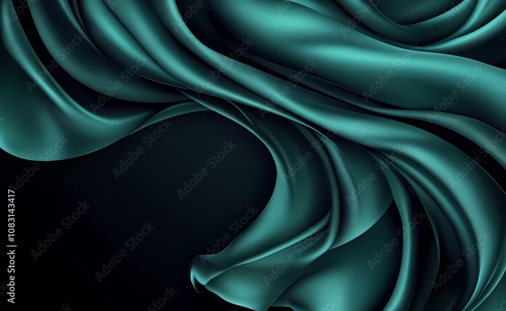Fototapete luxurious green silk background with a large empty space for text or product presentation, in a dark