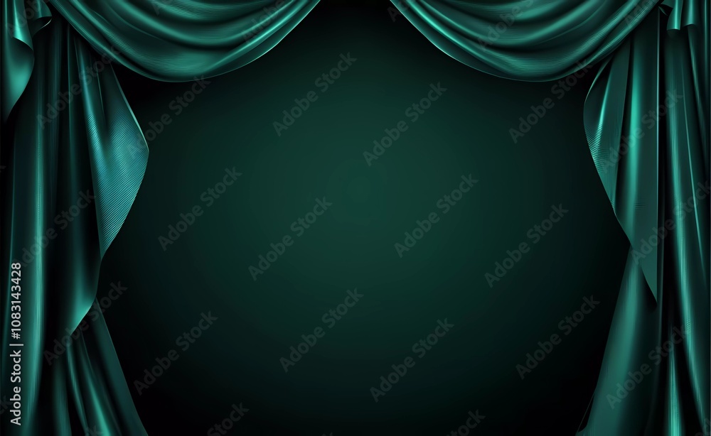 Fototapete luxurious green silk background with a large empty space for text or product presentation, in a dark