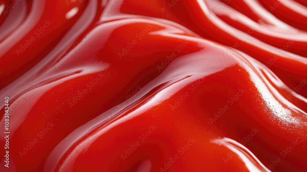 Aufkleber smooth and glossy red ketchup flowing on a surface, capturing the rich texture and vibrancy perfect 