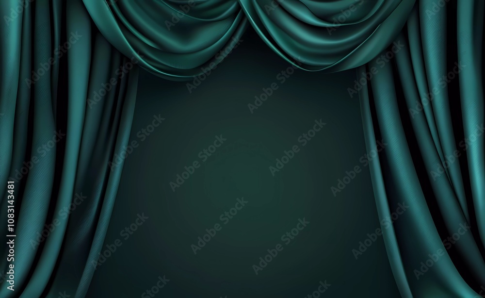 Fototapete luxurious green silk background with a large empty space for text or product presentation, in a dark