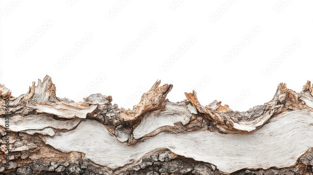 Poster Natural Textured Bark of a Tree with Unique Patterns Against a Clean White Background Perfect for Nature and Design Projects
