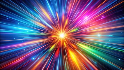 Obraz premium A vibrant explosion of light beams radiating from a central point, creating a dynamic and energetic abstract backdrop.