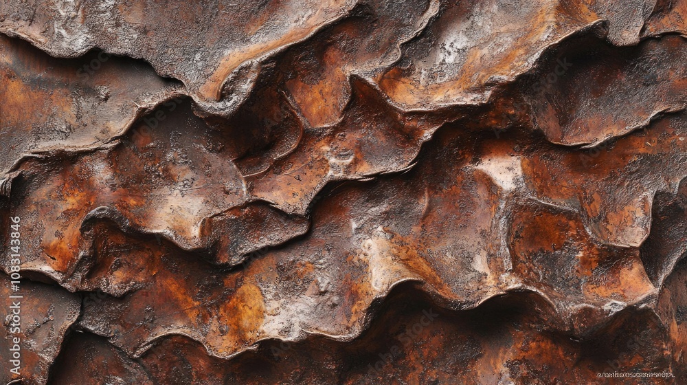 Poster textured abstract background of wavy rusty layers with deep shadows and earthy tones enhancing the i