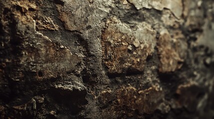 Detailed close-up image of an aged weathered stone wall showcasing rough textures, earthy tones, and organic patterns that evoke a sense of history and natural beauty.