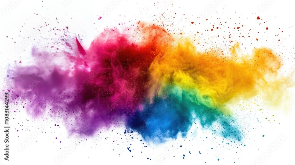 Poster vibrant colorful powder explosion creating a rainbow spectrum in artistic display with dynamic swirl