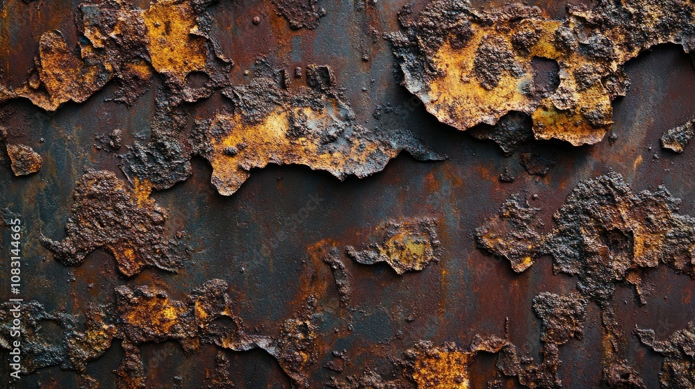 Aufkleber rusty metal surface with peeling layers and textured patterns creating a rustic aesthetic for indust