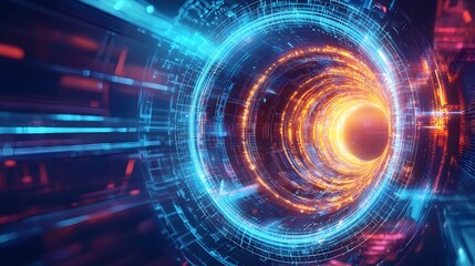 Futuristic Neon Portal in Digital Space