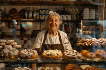 Happy small pastry shop owner smiling