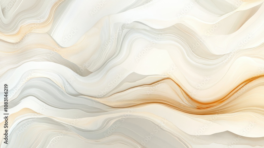 Poster abstract fluid wave pattern with soft beige, cream, and light orange tones creating a sense of movem