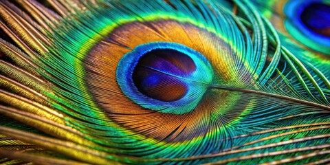 Obraz premium A Close-Up of a Peacock Feather Displaying the Iridescent Eye Spot, With the Complex Pattern of the Feather Visible in Detail